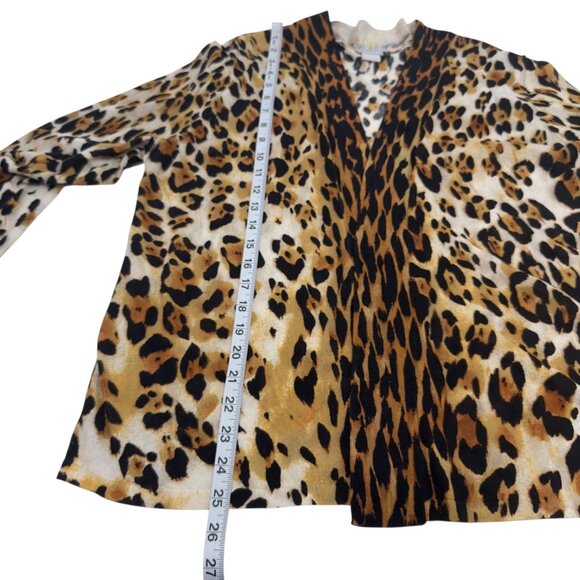 Chicos SZ 2 Leopard Print Open Front Cardigan Sweater Womens Size L 3/4 Sleeve - Picture 6 of 11